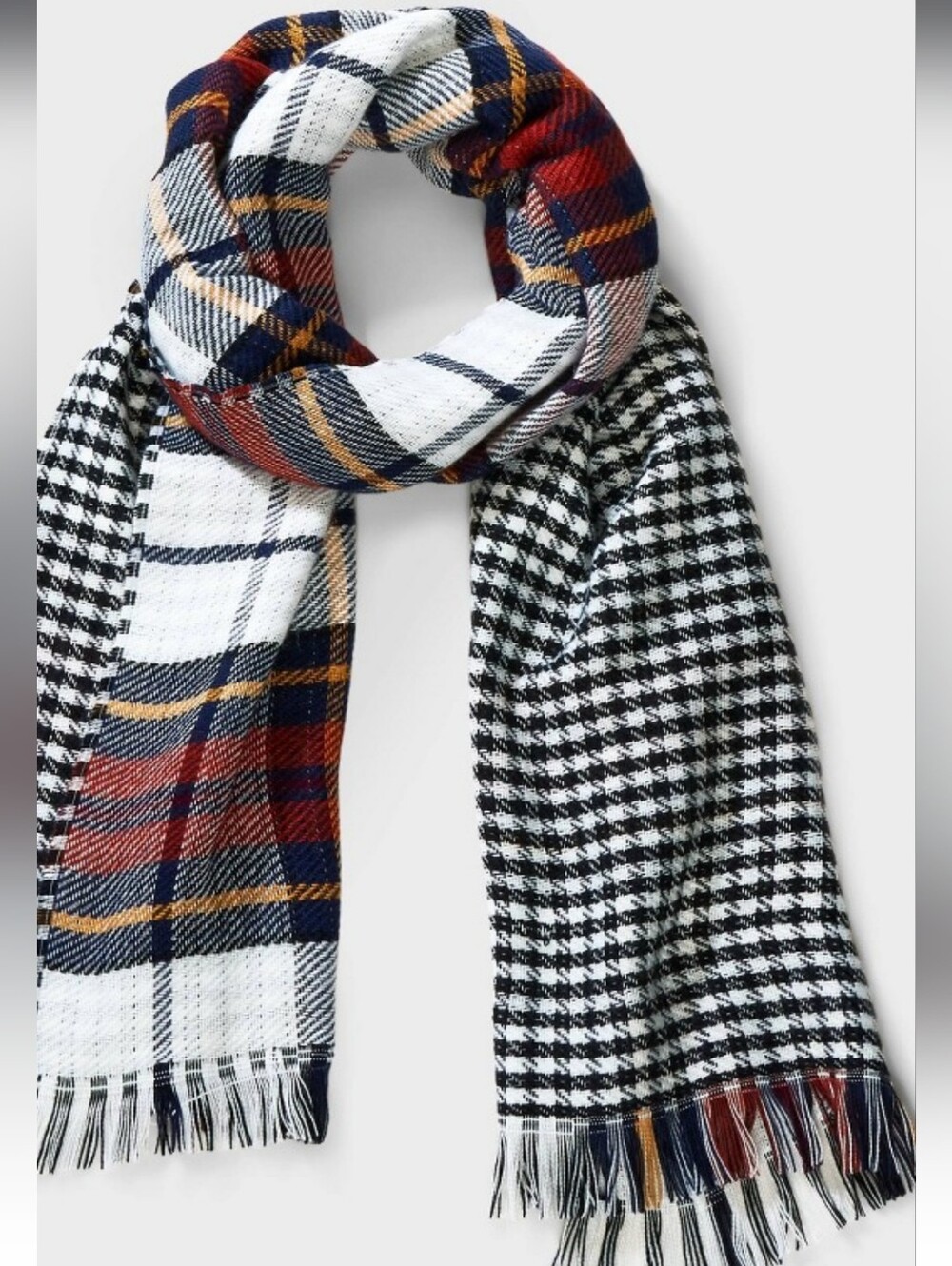 Men's Plaid Woven Oblong Scarves - Goodfellow & Co White/Navy/Orange/Yellow
